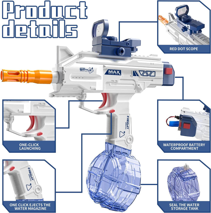 UZI-SMG Elektrická vodní pistole pro děti | Dlouhý dostřel, 2 zásobníky
