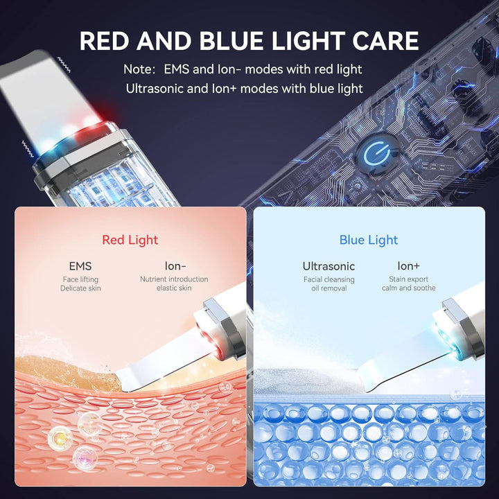 ANLAN Ultrazvuková špachtle na obličej s modrým a červeným světlem