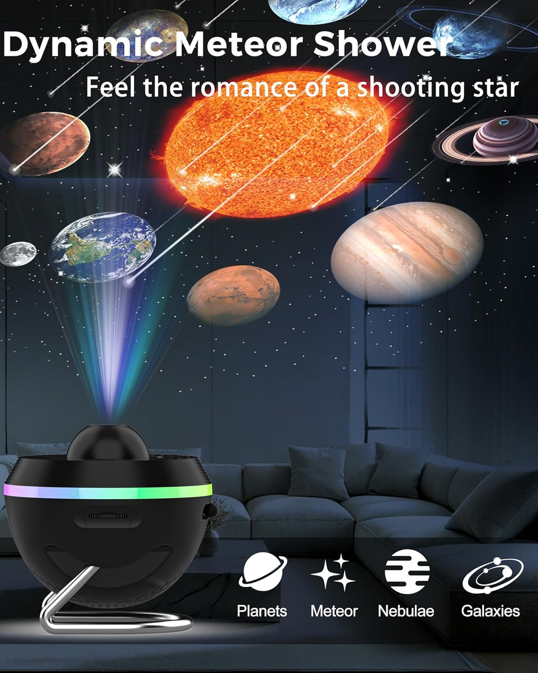 Projektor galaxie s funkcí meteoritu (5. generace) | Domácí planetárium - 13 kazet se snímky ve 4K kvalitě