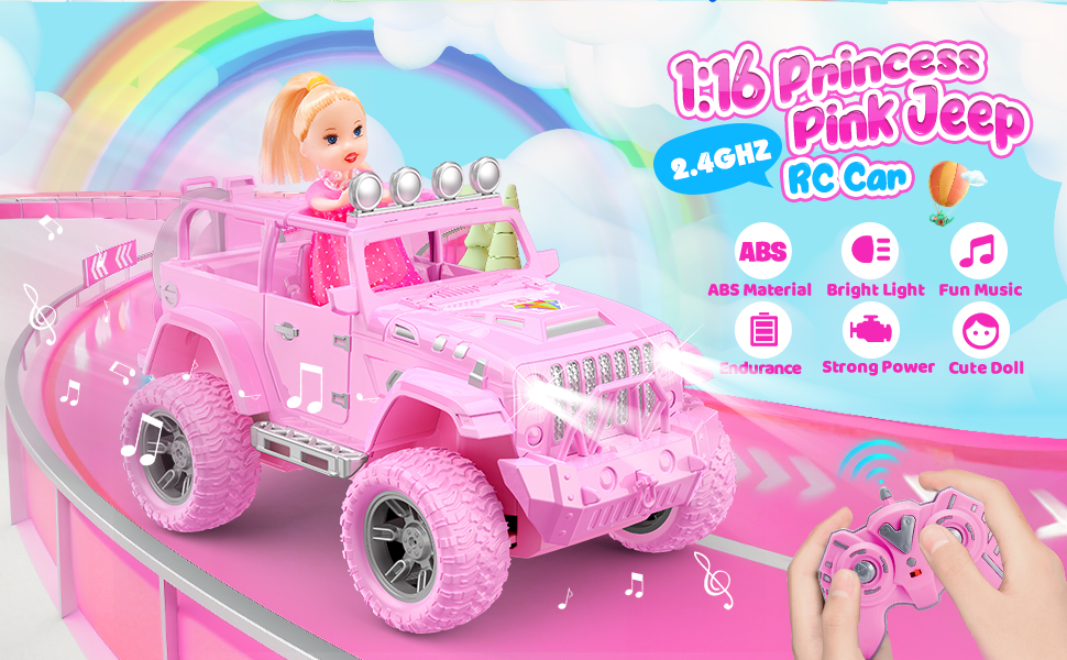 Dětské RC auto s panenkou – růžové SUV na dálkové ovládání
