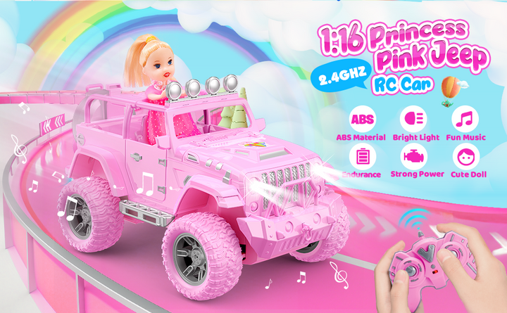Dětské RC auto s panenkou – růžové SUV na dálkové ovládání