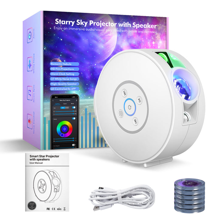 Projektor galaxie a noční oblohy – 6 kazet se snímky, Bluetooth reproduktor, ovládání pomocí aplikace