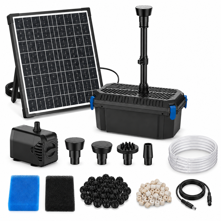 Solární jezírkový filtr s čerpadlem FA201 - 20 W panel, průtok 875 l/h, 4 trysky, biologická filtrace