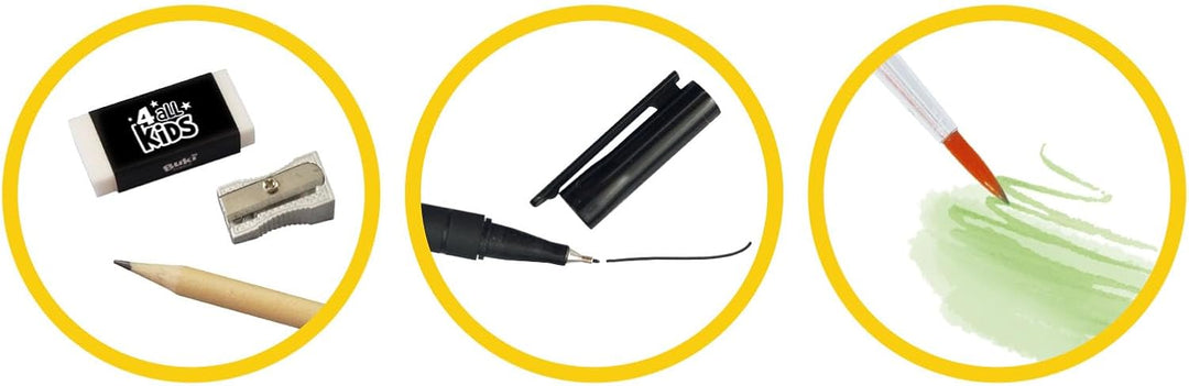 BUKI FK004 Dětský kreslící projektor | 30 obrázků, 200 motivů, 12 akvarelových pastelek a 8 fixů | Výškově nastavitelný a otočný projektor