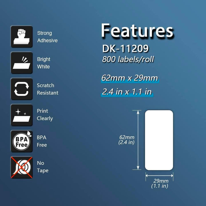 BETCKEY DK-11209 - Samolepicí adresní štítky 62 x 29 mm, 800 etiket/role, kompatibilní s Brother QL tiskárnami