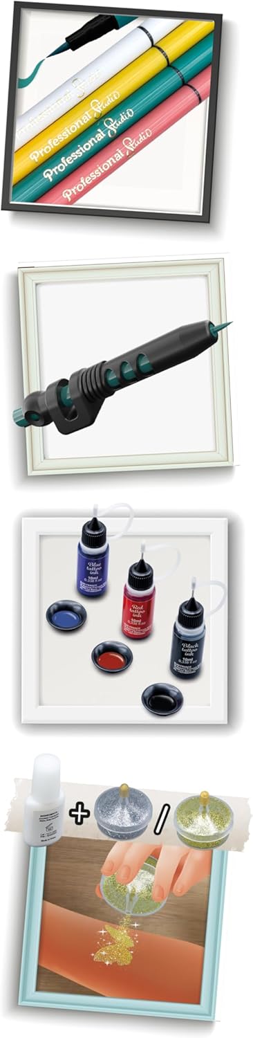 BUKI France Profesionální studio tetování | Kreativní sada pro děti od 7 let – třpytivá, svítící a voděodolná dočasná tetování