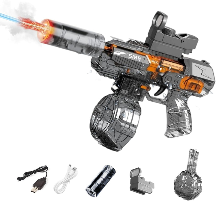 Elektrická vodní pistole SMG – světelné efekty, dostřel 8–10 m, 425 ml zásobník, 1200 mAh baterie