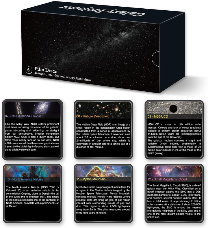 Projektor galaxie 1. generace - 13 kazet se snímky vesmíru, rotující projekce, časovač