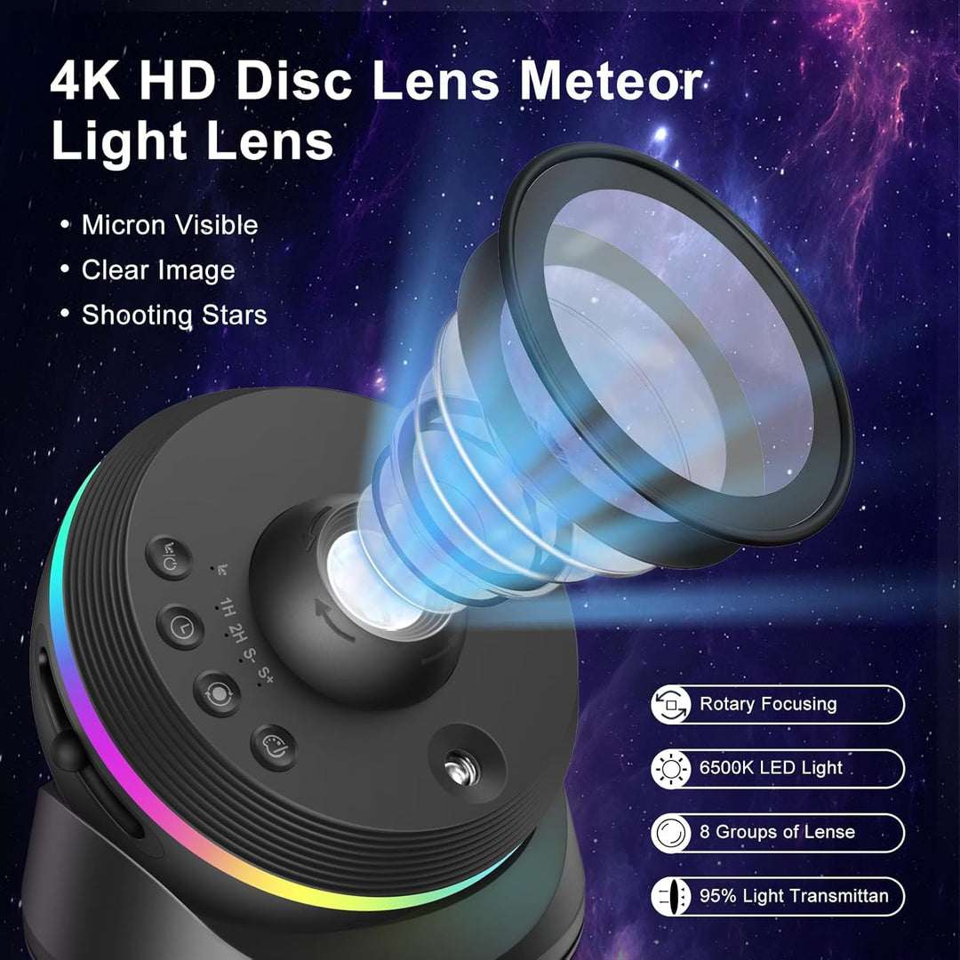 Projektor galaxie s funkcí meteoritu 6. generace – 13 kazet se snímky 4K, 360° nastavitelný úhel