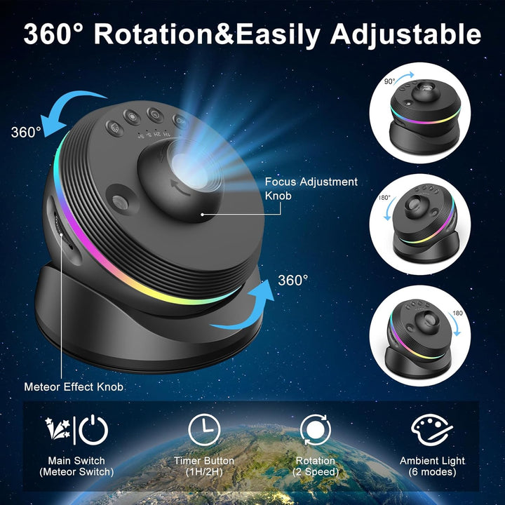 Projektor galaxie s funkcí meteoritu 6. generace – 13 kazet se snímky 4K, 360° nastavitelný úhel