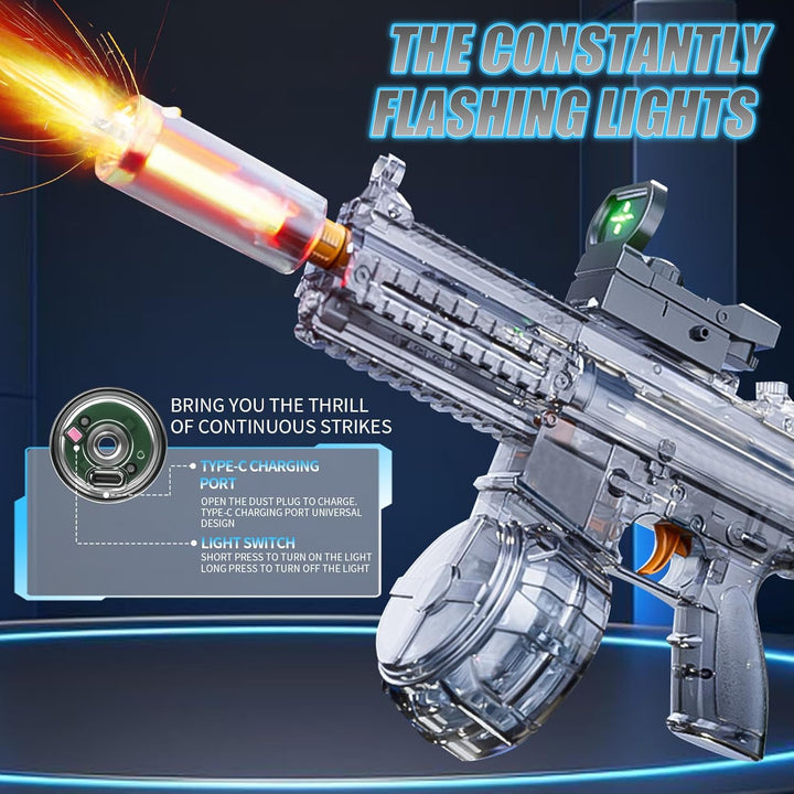 Elektrická vodní pistole M416 - světelné efekty, dostřel 8-10 m, 170 ml zásobník, 500 mAh baterie