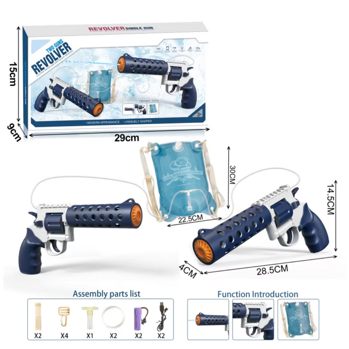 REVOLVER Elektrická vodní pistole | 1,2L zásobník, 6–8m dostřel, automatické střílení