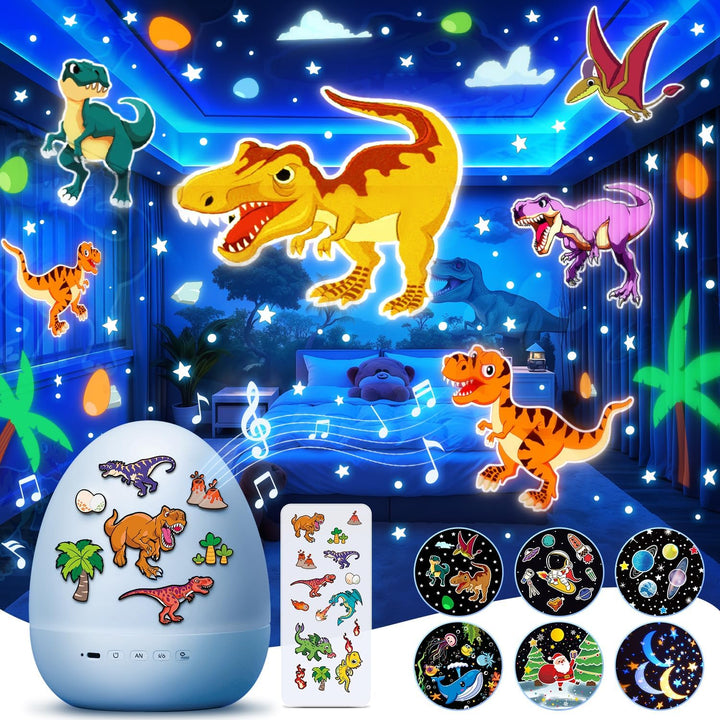 Dinosauří projektor pro děti s pohádkovými motivy, hudbou a kreativní sadou