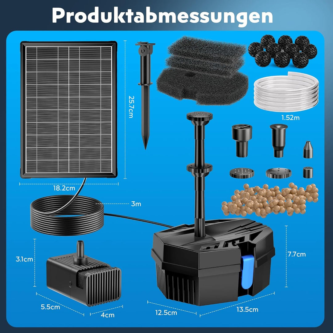 Solární jezírkový filtr s čerpadlem - 3600 mAh baterie, 10 trysek, 8 W panel