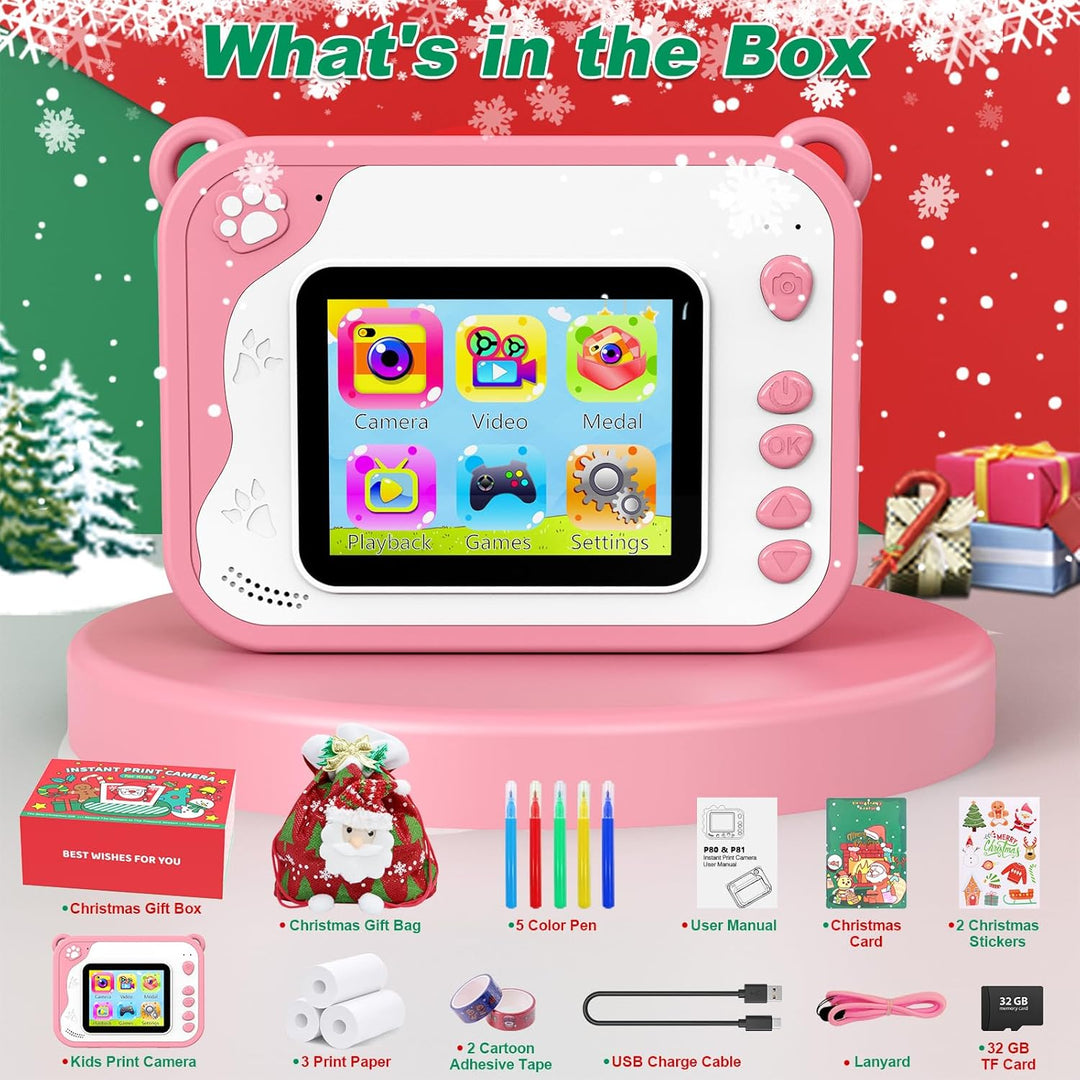 Ushining Dětský instantní fotoaparát s okamžitým tiskem, vánoční balení