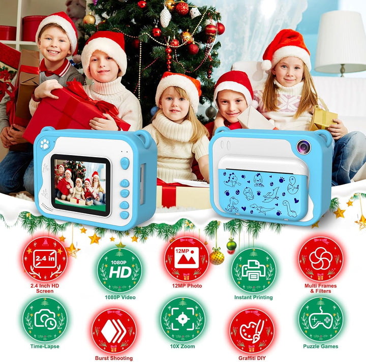 Ushining Dětský instantní fotoaparát s okamžitým tiskem, vánoční balení