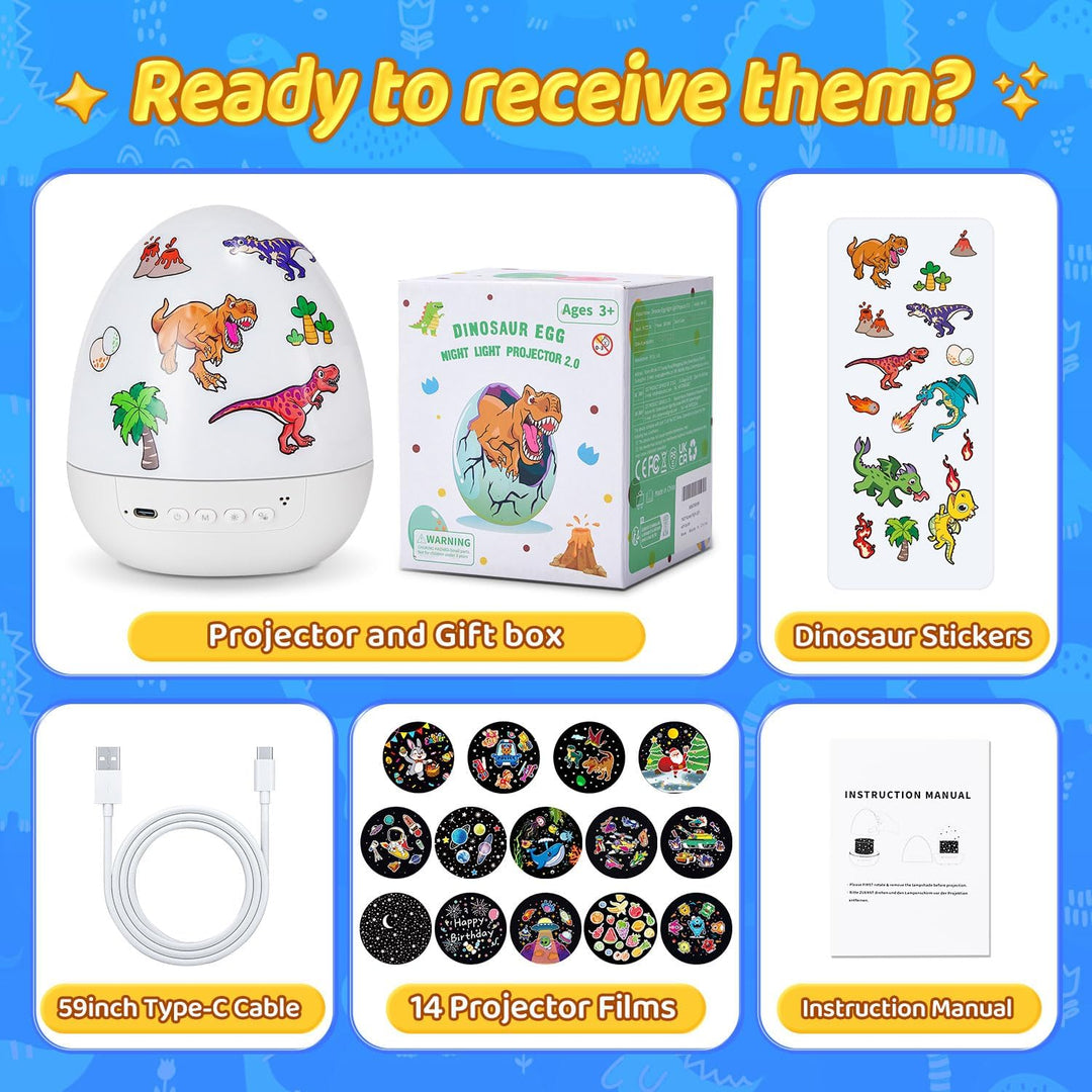 Dinosauří projektor pro děti s pohádkovými motivy, hudbou a kreativní sadou