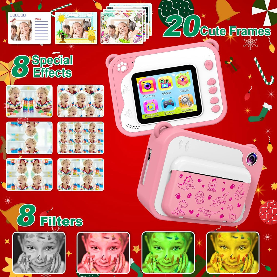 Ushining Dětský instantní fotoaparát s okamžitým tiskem, vánoční balení