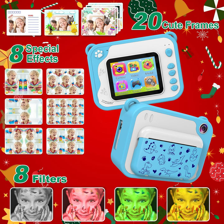 Ushining Dětský instantní fotoaparát s okamžitým tiskem, vánoční balení