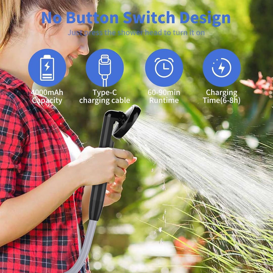 Přenosná sprcha na kempování s elektrickou pumpou a LCD displejem