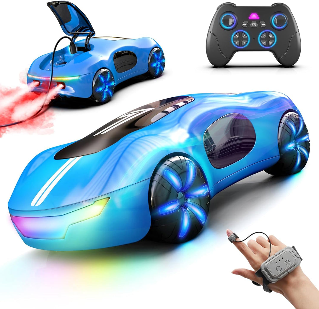 AEROQUEST RC Dálkově ovládané kaskadérské auto s ovládáním gesty, světly a efektem kouře, modrá