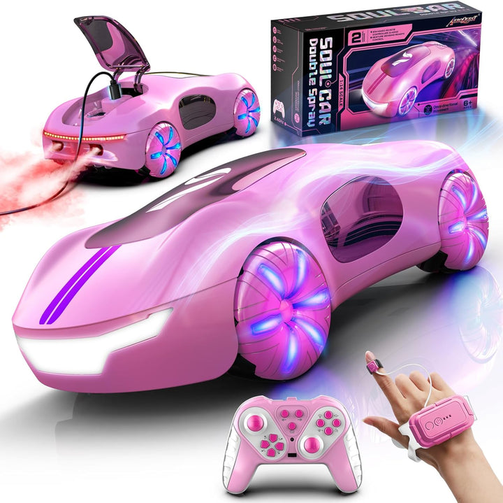 AEROQUEST RC Dálkově ovládané kaskadérské auto s ovládáním gesty, světly a efektem kouře, růžová