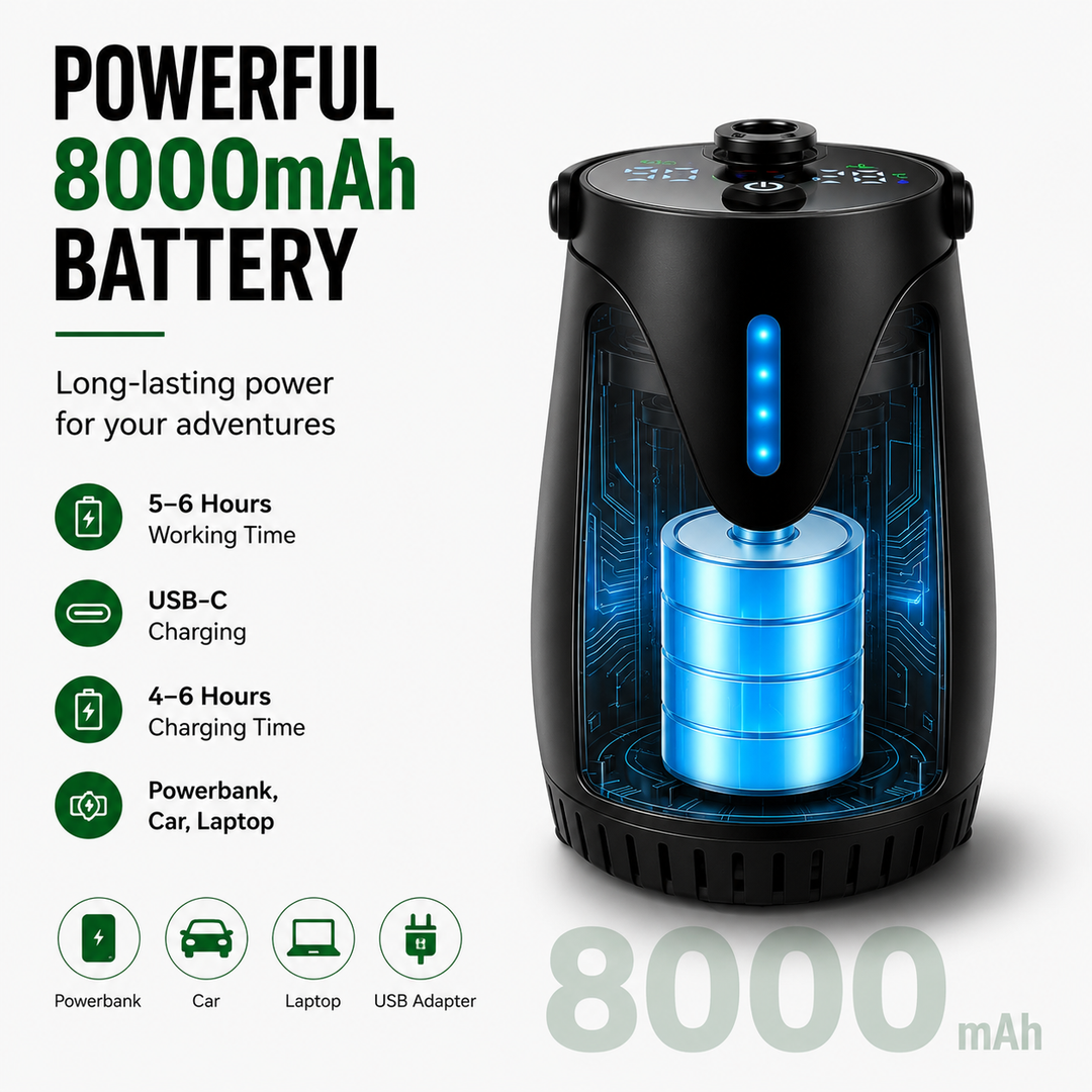 Přenosná kempingová sprcha s elektrickou pumpou, LCD displejem a 8000mAh baterií