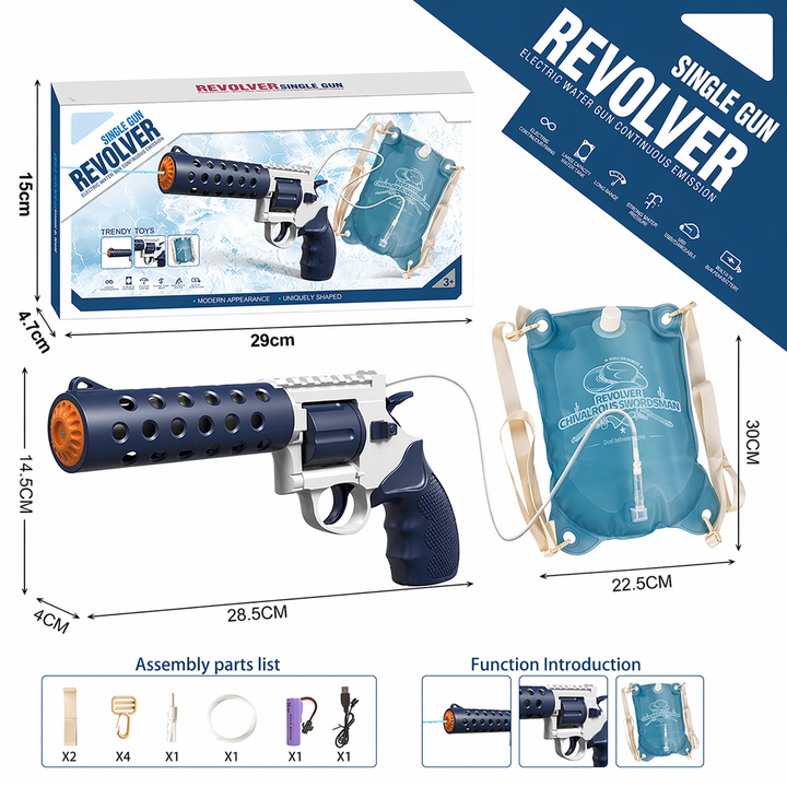 Elektrická vodní pistole REVOLVER - 1,2L zásobník, 6–8m dostřel, automatické střílení
