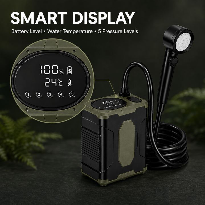 Fapiere Přenosná kempingová sprcha 26A s baterií 10000 mAh a LCD displejem