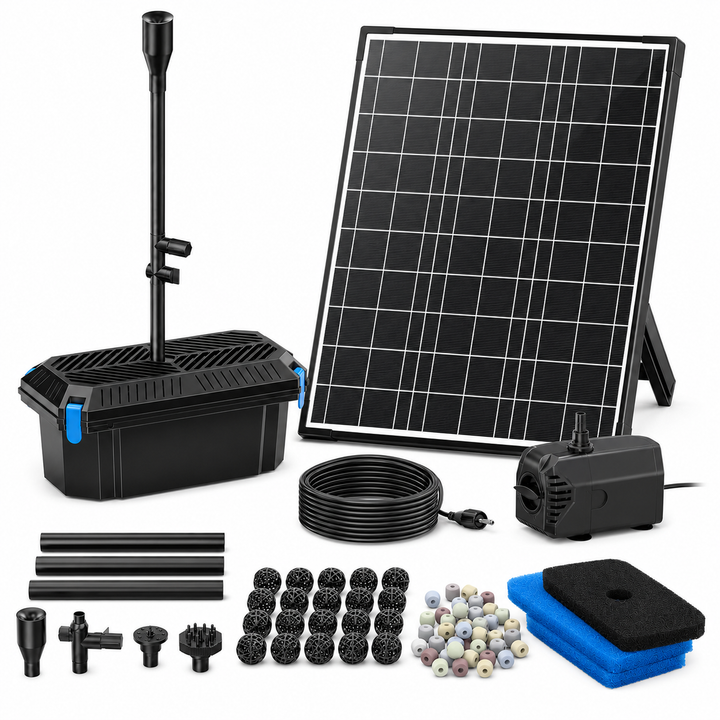 Solární jezírkový filtr s čerpadlem FA201 - 20 W panel, průtok 875 l/h, 4 trysky, biologická filtrace