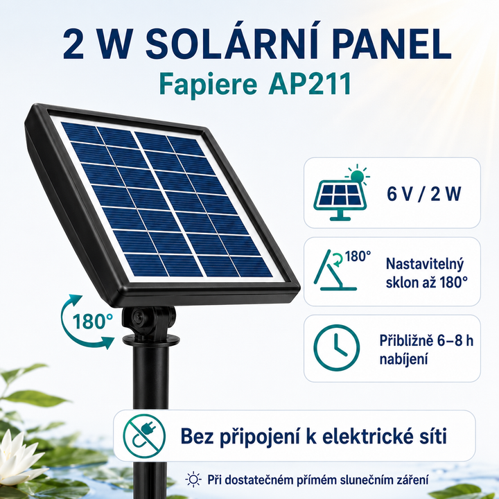 Solární provzdušňovač jezírka AP211 – 2200 mAh baterie, 2 režimy provozu, 2 W panel