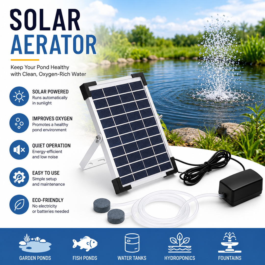 Fapiere Solární provzdušňovač jezírka AP206 – 2400 mAh baterie, 2 režimy, 5 W panel