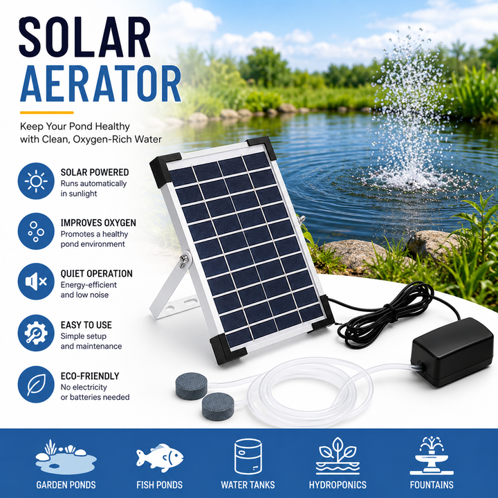 Fapiere Solární provzdušňovač jezírka AP206 – 2400 mAh baterie, 2 režimy, 5 W panel