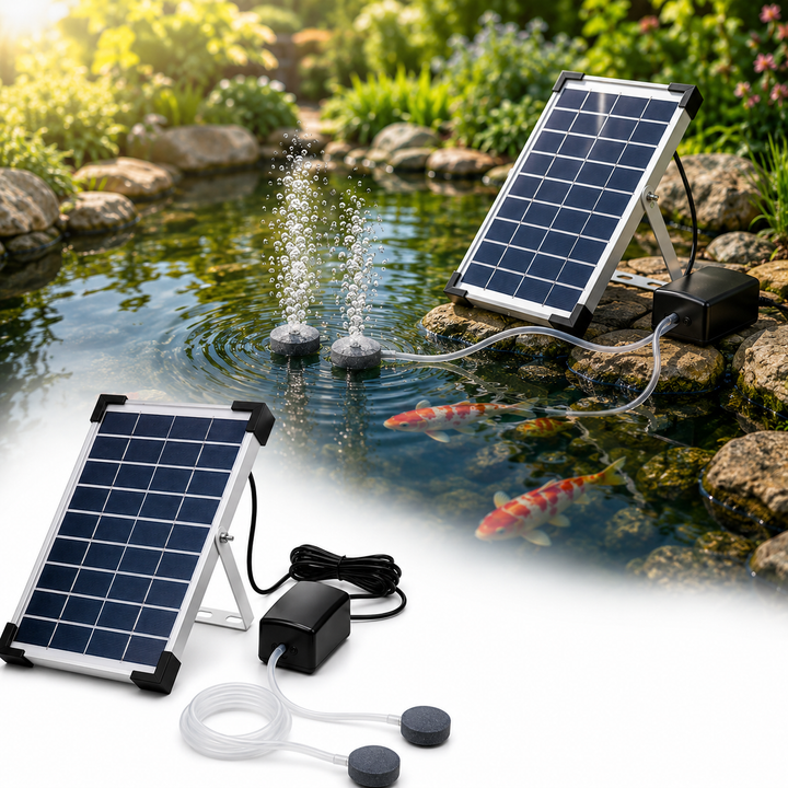 Fapiere Solární provzdušňovač jezírka AP206 – 2400 mAh baterie, 2 režimy, 5 W panel