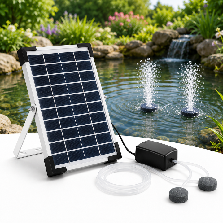 Fapiere Solární provzdušňovač jezírka AP206 – 2400 mAh baterie, 2 režimy, 5 W panel