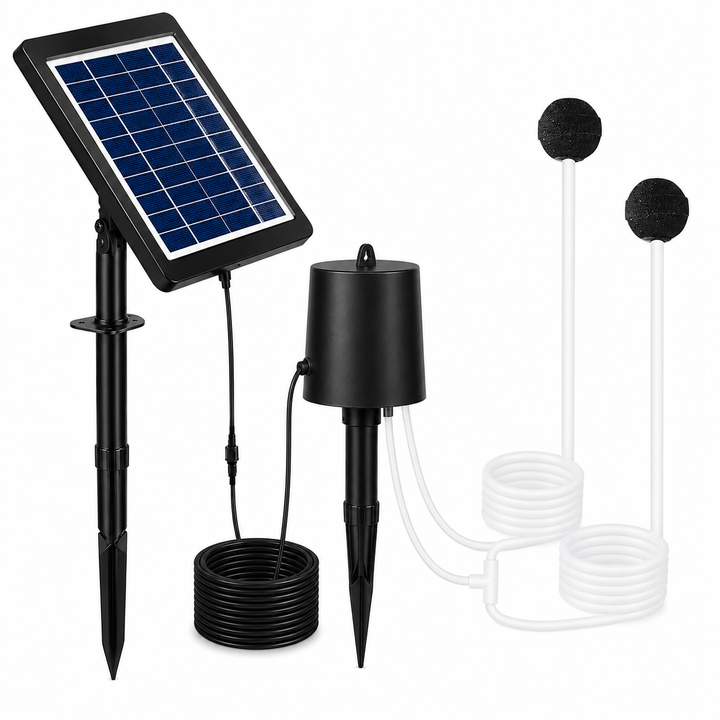 Solární provzdušňovač jezírka AP015 – 2200 mAh baterie, 3 režimy provozu, 4 W panel