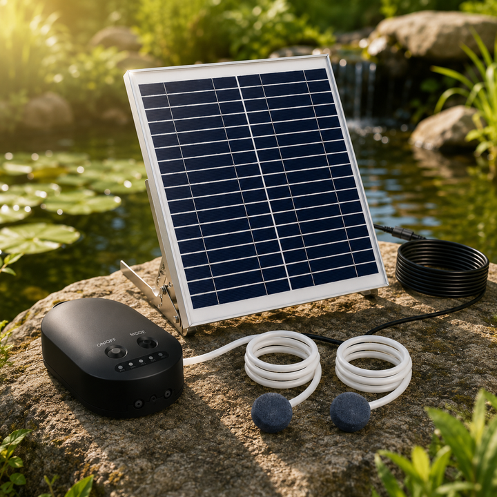 Fapiere Solární provzdušňovač jezírka AP010 – 4400 mAh baterie, 3 režimy provozu, 15 W panel