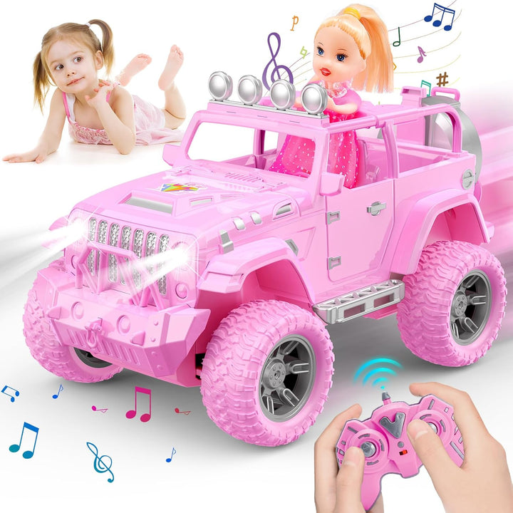 Dětské RC auto s panenkou – růžové SUV na dálkové ovládání, růžové