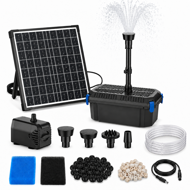 Solární jezírkový filtr s čerpadlem FA201 - 20 W panel, průtok 875 l/h, 4 trysky, biologická filtrace