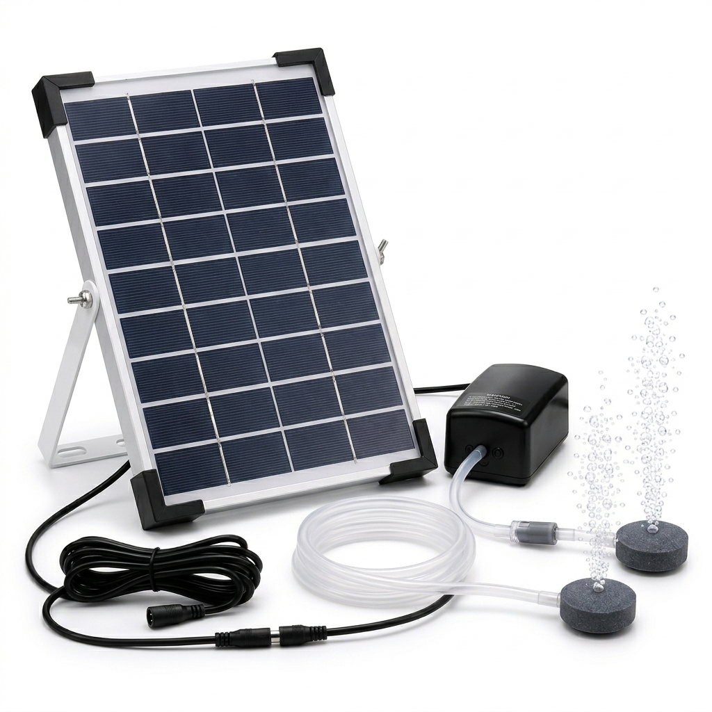 Fapiere Solární provzdušňovač jezírka AP206 – 2400 mAh baterie, 2 režimy, 5 W panel