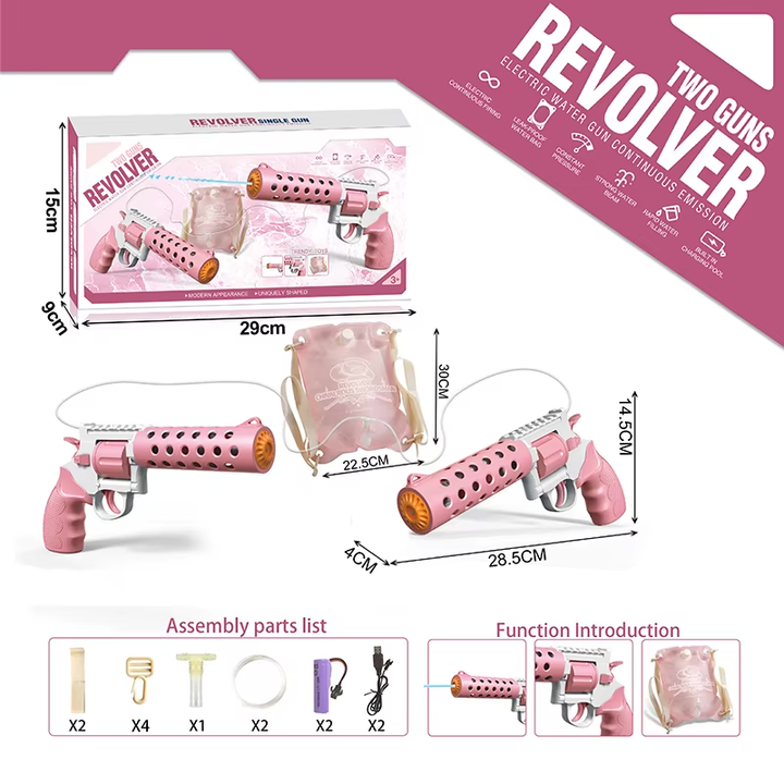 REVOLVER Elektrická vodní pistole | 1,2L zásobník, 6–8m dostřel, automatické střílení