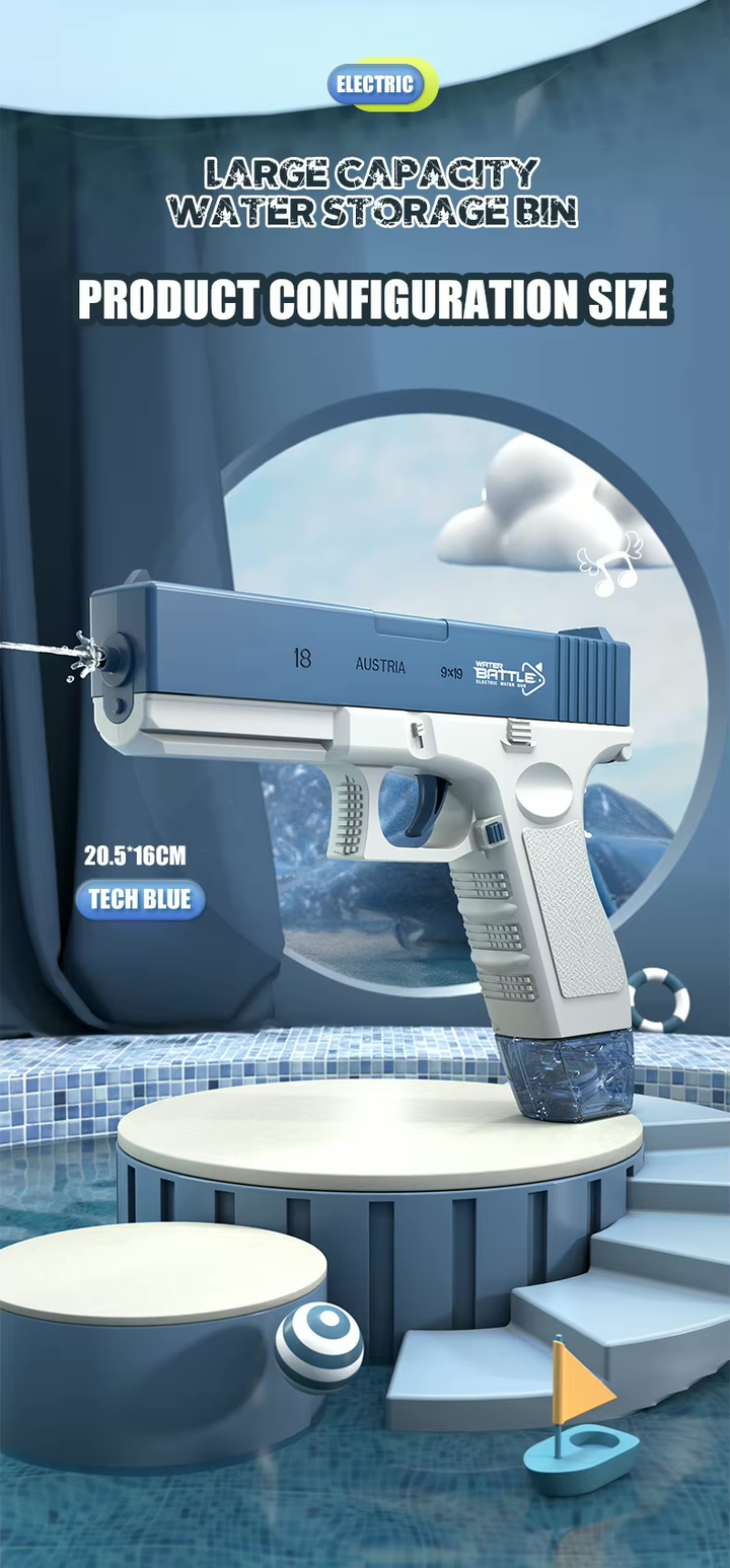 GLOCK Elektrická vodní pistole pro děti | Dlouhý dostřel, 2 zásobníky, automatické střílení