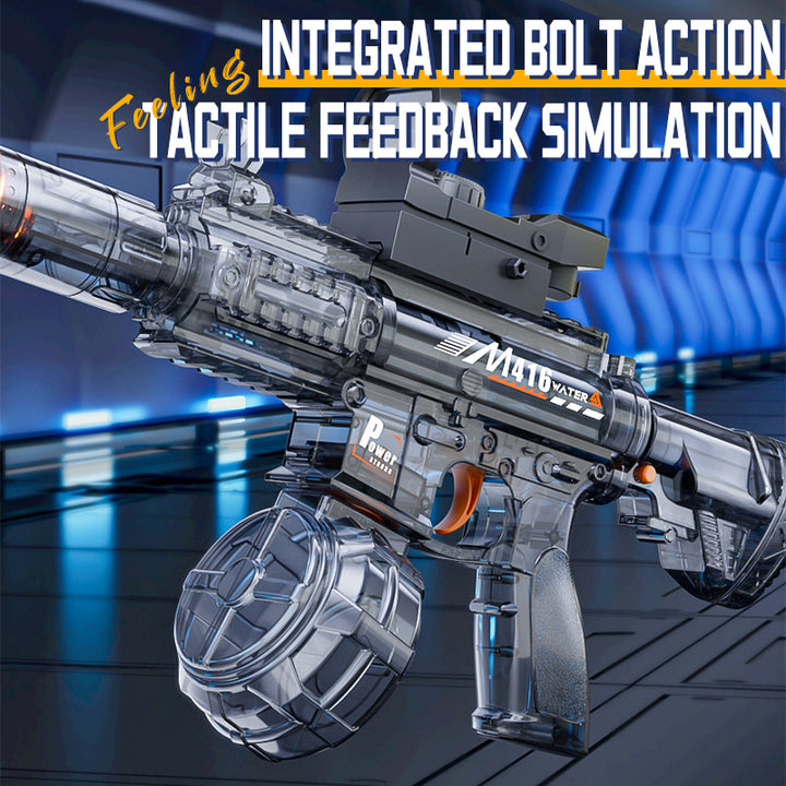 Elektrická vodní pistole M416 - světelné efekty, dostřel 8-10 m, 170 ml zásobník, 500 mAh baterie