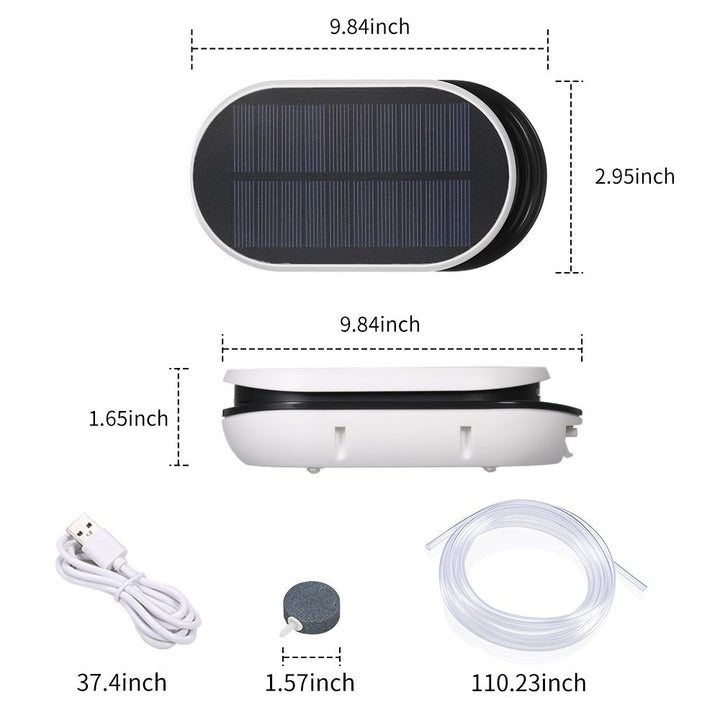 Solární provzdušňovač jezírka AP007 – 3600 mAh baterie, 2 režimy provozu, 1 W panel