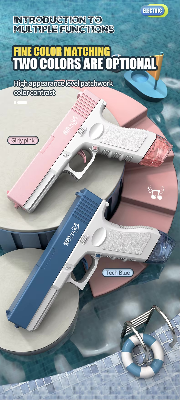 GLOCK Elektrická vodní pistole pro děti | Dlouhý dostřel, 2 zásobníky, automatické střílení