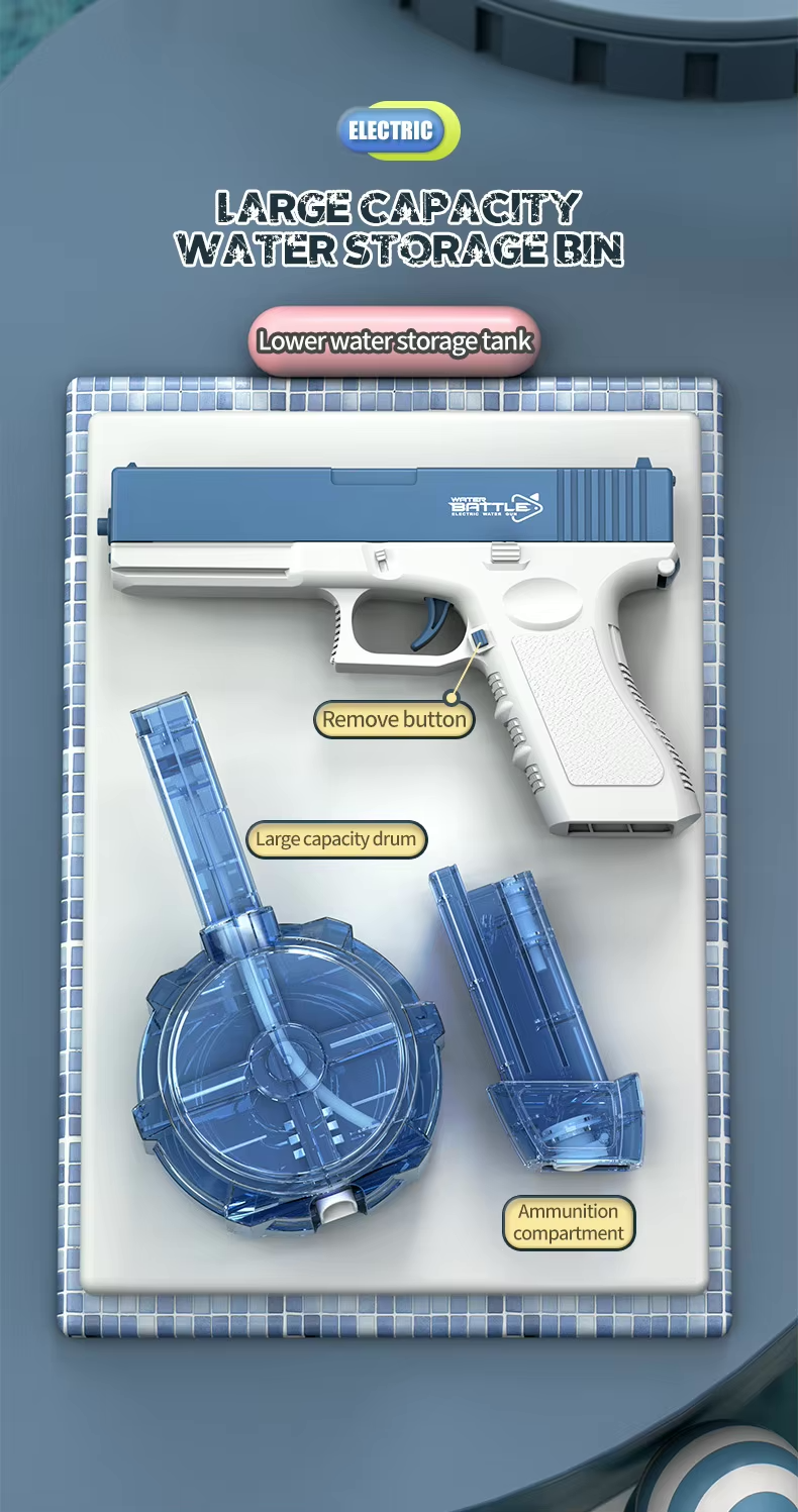 GLOCK Elektrická vodní pistole pro děti | Dlouhý dostřel, 2 zásobníky, automatické střílení