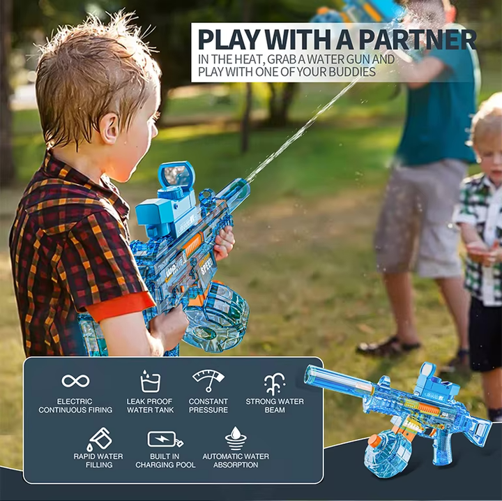 BATTLE Elektrická vodní pistole UMP45 – světelné efekty, dostřel 8–10 m, 350 ml zásobník, 500 mAh baterie