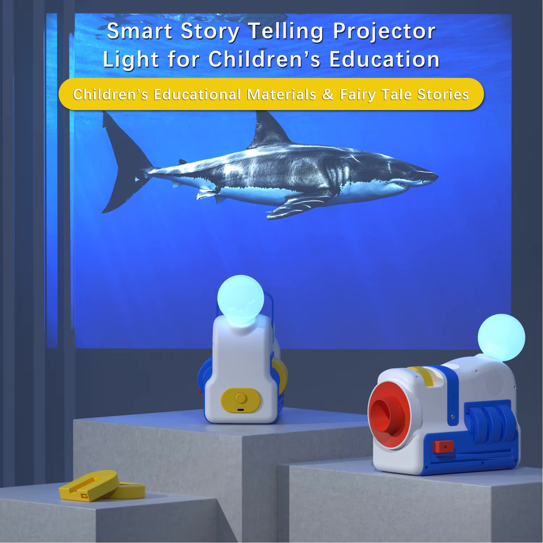 Dětský projektor pohádek a příběhů - 4 tematické sady projekcí, zvuky a noční světlo