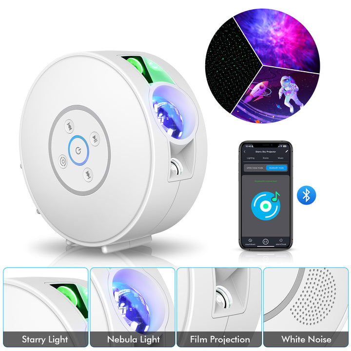 Projektor galaxie a noční oblohy – 6 kazet se snímky, Bluetooth reproduktor, ovládání pomocí aplikace