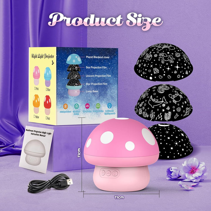 Hapikids Projektor noční oblohy 4v1 – Jednorožec, Moře a Hvězdy, noční světlo s rotací 360° a USB napájením, růžová